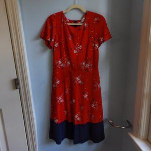 Boden Erica Floral Blooms Ponte Dress In Post Box Red, Sz 8, M, Like-new
